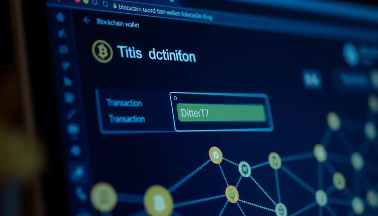 Close‑up of a computer screen showing a wallet interface with a transaction being signed and sent to a network of nodes.